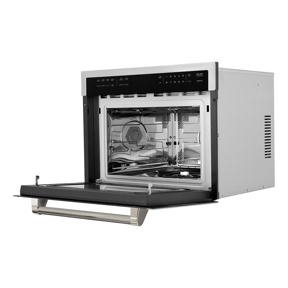 ZLINE Autograph Edition 24 in. 1.6 cu ft. Built-in Convection Microwave Oven in Stainless Steel and Polished Nickel Helix Handle (MWOZ-24-KPN)