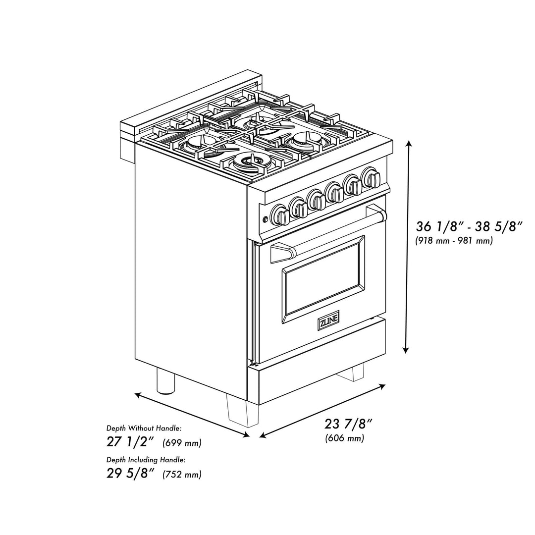 ZLINE Autograph Edition 24 in. 2.8 cu. ft. Legacy Dual Fuel Range with 4 Burner Gas Cooktop and Electric Convection Oven in Satin Stainless Steel and Matte Black Accents (RASZ-SN-24-MB)