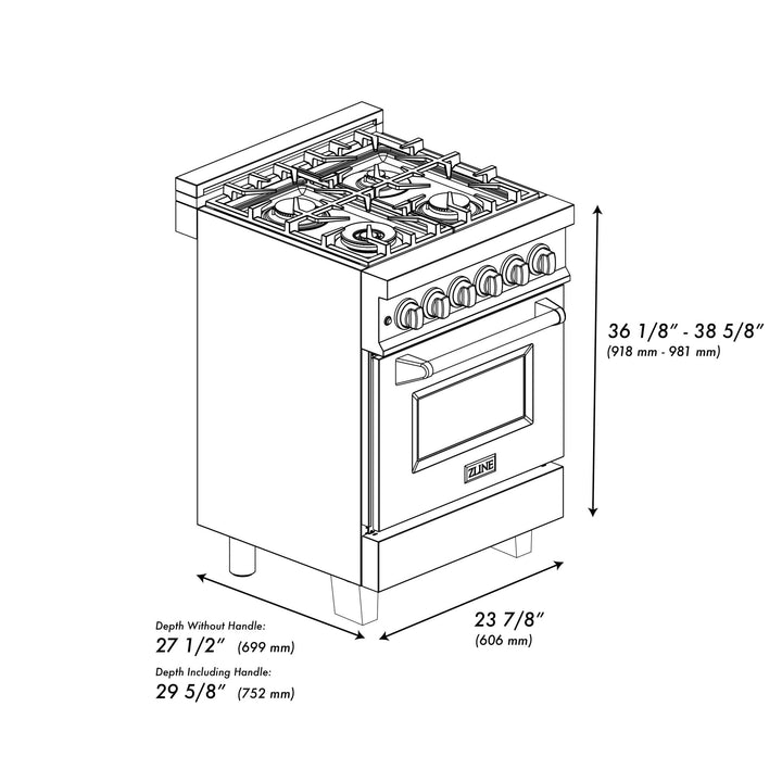 ZLINE Autograph Edition 24 in. 2.8 cu. ft. Legacy Dual Fuel Range with 4 Burner Gas Cooktop and Electric Convection Oven in Satin Stainless Steel and Matte Black Accents (RASZ-SN-24-MB)