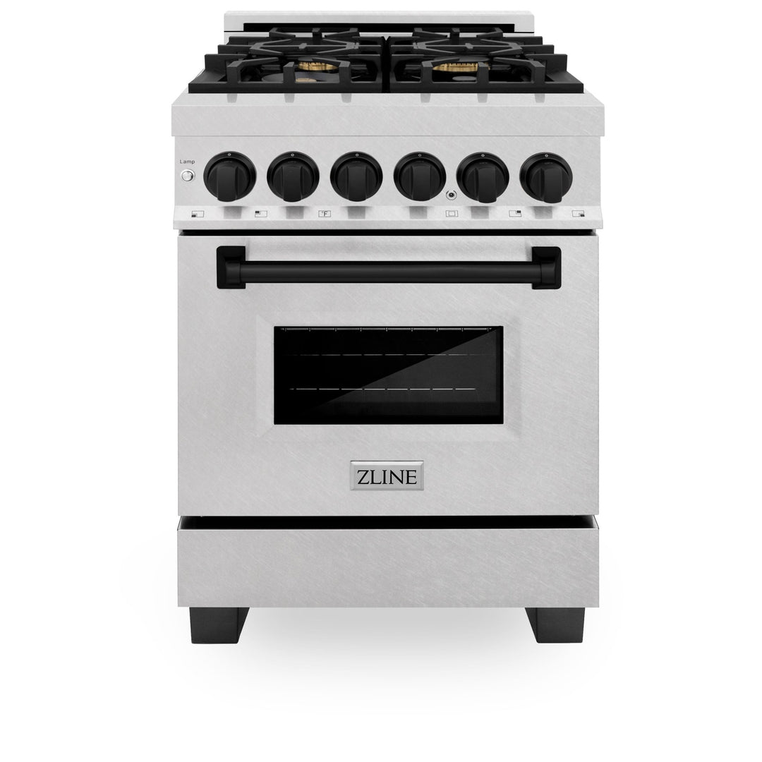 ZLINE Autograph Edition 24 in. 2.8 cu. ft. Legacy Dual Fuel Range with 4 Burner Gas Cooktop and Electric Convection Oven in Satin Stainless Steel and Matte Black Accents (RASZ-SN-24-MB)