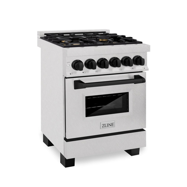 ZLINE Autograph Edition 24 in. 2.8 cu. ft. Legacy Dual Fuel Range with 4 Burner Gas Cooktop and Electric Convection Oven in Satin Stainless Steel and Matte Black Accents (RASZ-SN-24-MB)