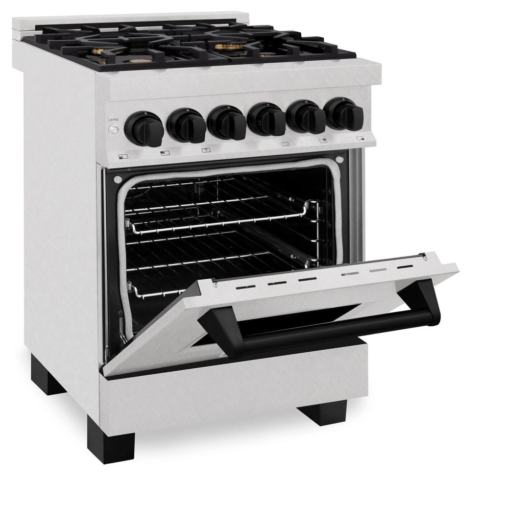 ZLINE Autograph Edition 24 in. 2.8 cu. ft. Legacy Dual Fuel Range with 4 Burner Gas Cooktop and Electric Convection Oven in Satin Stainless Steel and Matte Black Accents (RASZ-SN-24-MB)