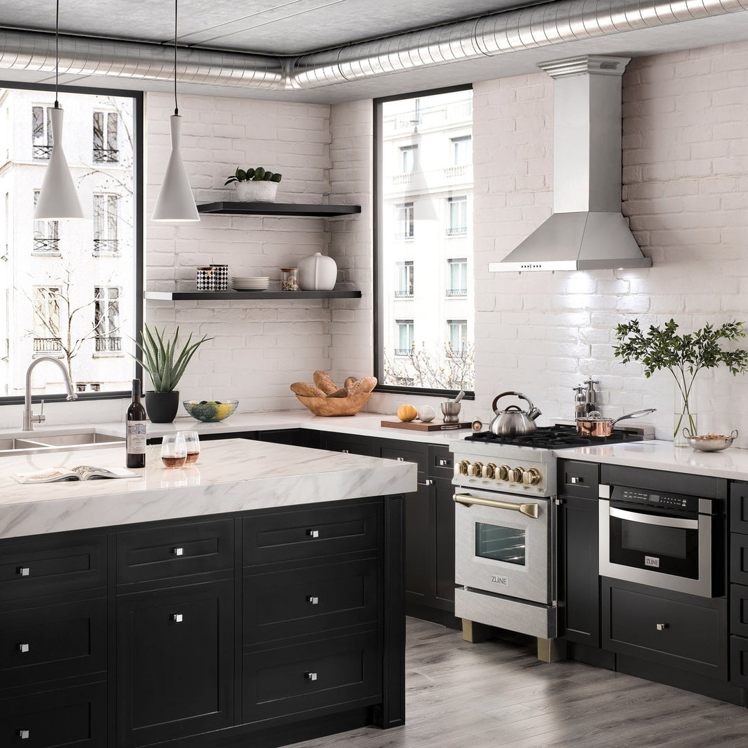 ZLINE Autograph Edition 24 in. 2.8 cu. ft. Legacy Dual Fuel Range with 4 Burner Gas Cooktop and Electric Convection Oven in Satin Stainless Steel and Polished Gold Accents (RASZ-SN-24-G)