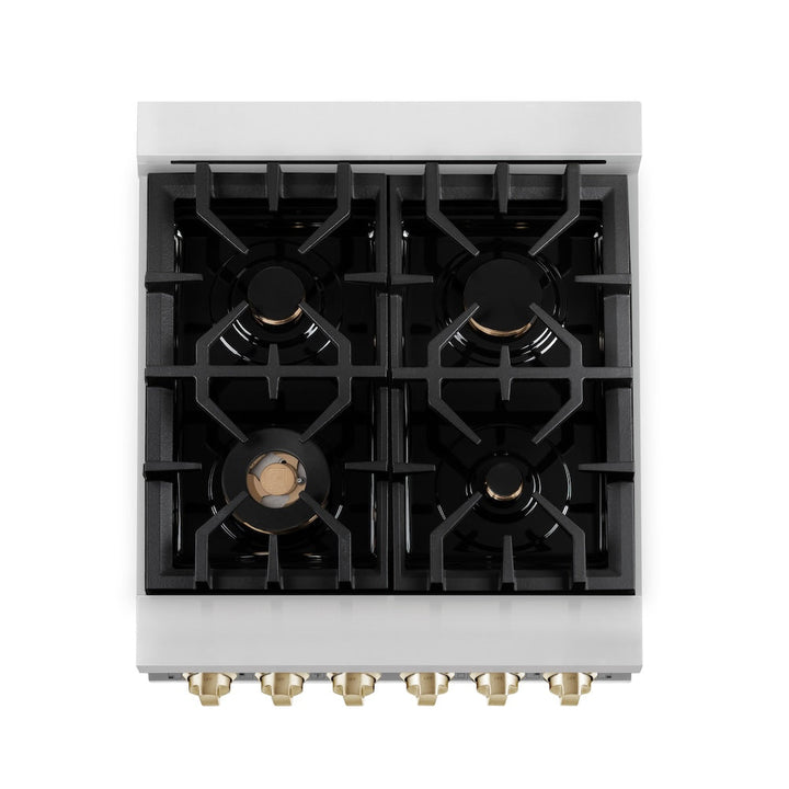 ZLINE Autograph Edition 24 in. 2.8 cu. ft. Legacy Dual Fuel Range with 4 Burner Gas Cooktop and Electric Convection Oven in Stainless Steel and Polished Gold Accents (RAZ-24-G)