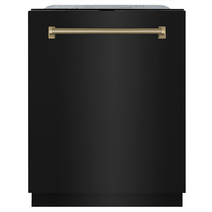ZLINE Autograph Edition 24 in. Monument Series 3rd Rack Top Touch Control Tall Tub Dishwasher in Black Stainless Steel with Champagne Bronze Helix Handle, 45dBa (DWMTZ-BS-24-KCB)