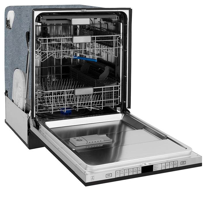 ZLINE Autograph Edition 24 in. Monument Series 3rd Rack Top Touch Control Tall Tub Dishwasher in Black Stainless Steel with Champagne Bronze Helix Handle, 45dBa (DWMTZ-BS-24-KCB)