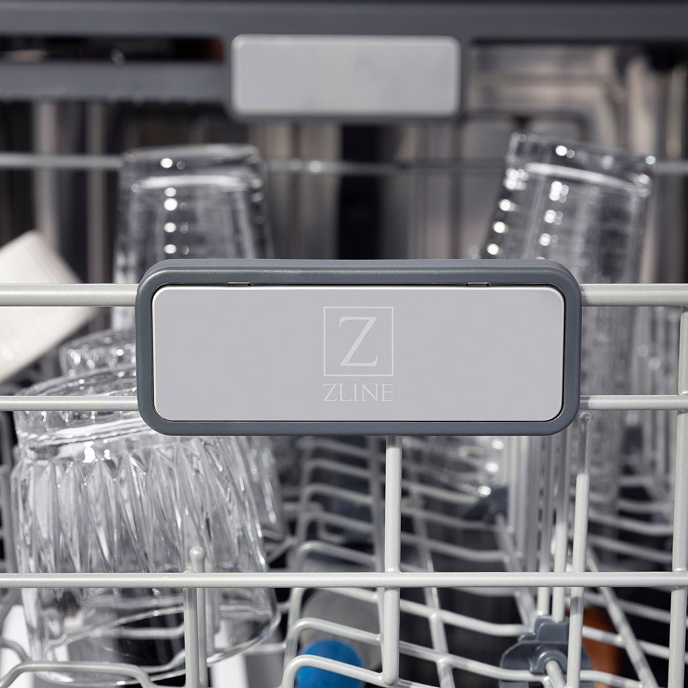 ZLINE Autograph Edition 24 in. Monument Series 3rd Rack Top Touch Control Tall Tub Dishwasher in Black Stainless Steel with Polished Gold Helix Handle, 45dBa (DWMTZ-BS-24-KG)