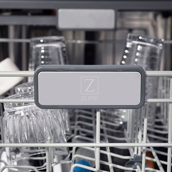ZLINE Autograph Edition 24 in. Monument Series 3rd Rack Top Touch Control Tall Tub Dishwasher in Black Stainless Steel with Polished Gold Helix Handle, 45dBa (DWMTZ-BS-24-KG)