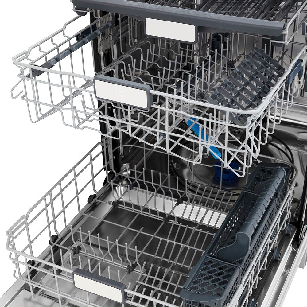 ZLINE Autograph Edition 24 in. Monument Series 3rd Rack Top Touch Control Tall Tub Dishwasher in Stainless Steel with Polished Gold Helix Handle, 45dBa (DWMTZ-30424-KG)