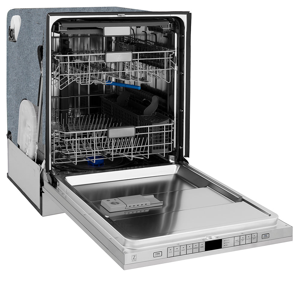 ZLINE Autograph Edition 24 in. Monument Series 3rd Rack Top Touch Control Tall Tub Dishwasher in Stainless Steel with Polished Gold Helix Handle, 45dBa (DWMTZ-30424-KG)