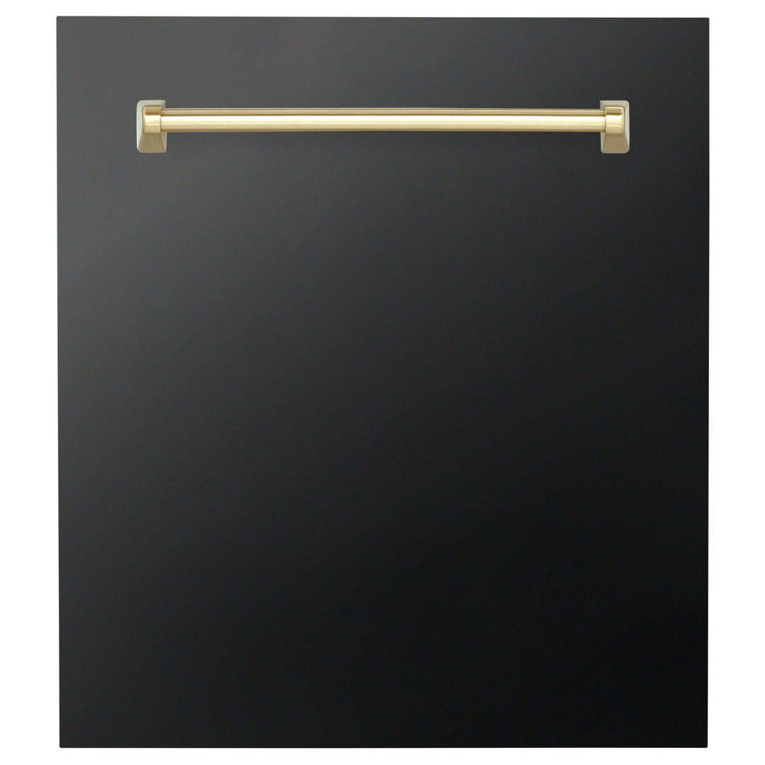 ZLINE Autograph Edition 24 in. Tallac Dishwasher Panel in Black Stainless Steel with Polished Gold Handle (DPVZ-BS-24-G)