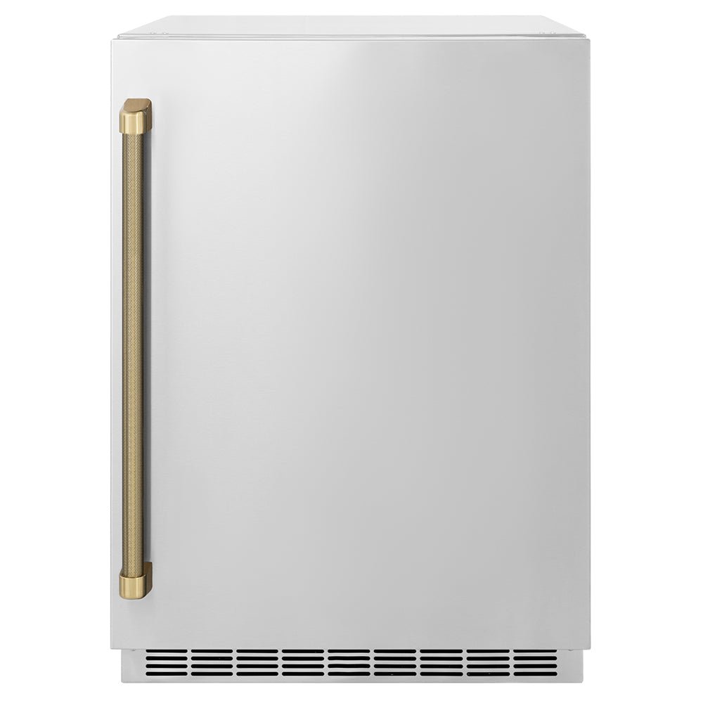 ZLINE Autograph Edition 24 in. Touchstone 151 Can Beverage Fridge with Solid Stainless Steel Door and Champagne Bronze Helix Handle (RBSOZ-ST-24-KCB)