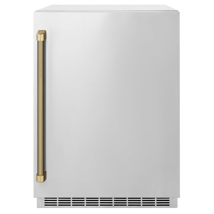 ZLINE Autograph Edition 24 in. Touchstone 151 Can Beverage Fridge with Solid Stainless Steel Door and Champagne Bronze Helix Handle (RBSOZ-ST-24-KCB)