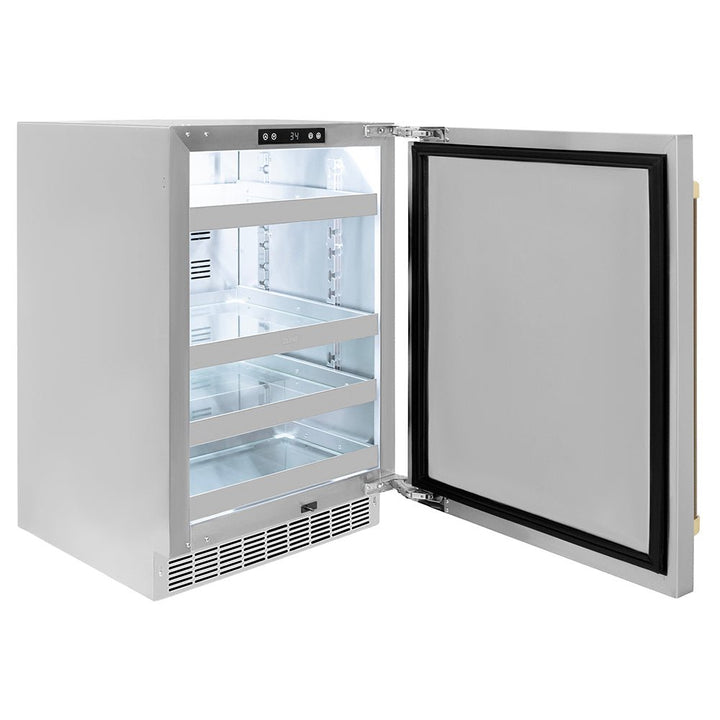 ZLINE Autograph Edition 24 in. Touchstone 151 Can Beverage Fridge with Solid Stainless Steel Door and Champagne Bronze Helix Handle (RBSOZ-ST-24-KCB)