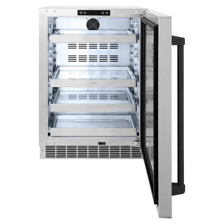 ZLINE Autograph Edition 24 in. Touchstone 151 Can Beverage Fridge With Solid Stainless Steel Door And Matte Black Handle (RBSOZ-ST-24-MB)