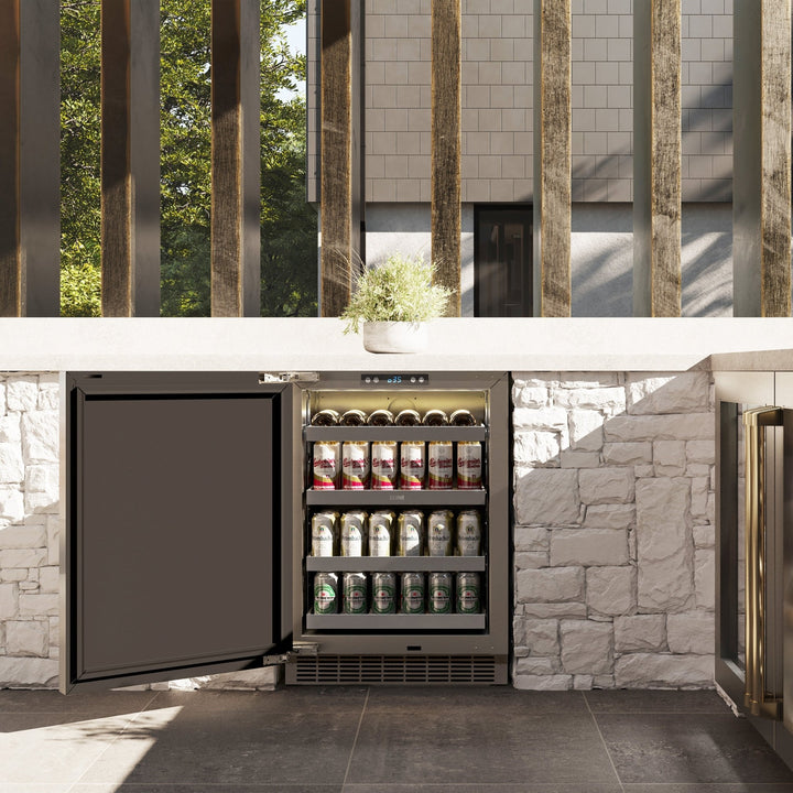 ZLINE Autograph Edition 24 in. Touchstone 151 Can Beverage Fridge With Solid Stainless Steel Door And Polished Gold Handle (RBSOZ-ST-24-G)