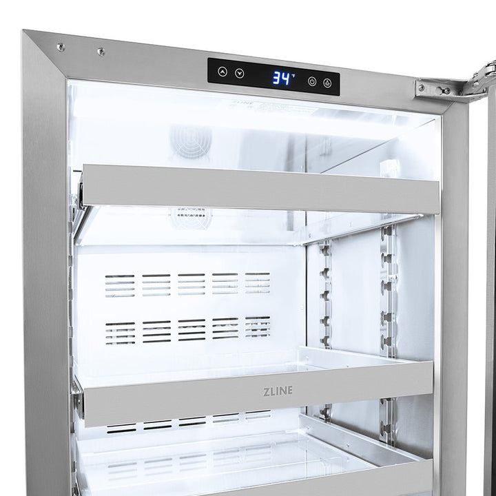 ZLINE Autograph Edition 24 in. Touchstone 151 Can Beverage Fridge with Solid Stainless Steel Door and Polished Gold Helix Handle (RBSOZ-ST-24-KG)