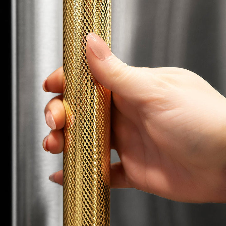 ZLINE Autograph Edition 24 in. Touchstone 151 Can Beverage Fridge with Solid Stainless Steel Door and Polished Gold Helix Handle (RBSOZ-ST-24-KG)