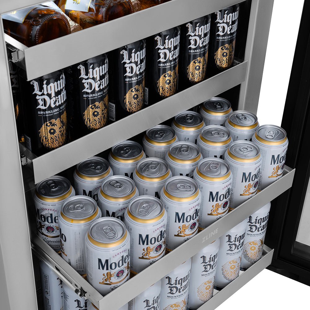 ZLINE Autograph Edition 24 in. Touchstone 151 Can Beverage Fridge with Solid Stainless Steel Door and Polished Nickel Helix Handle (RBSOZ-ST-24-KPN)