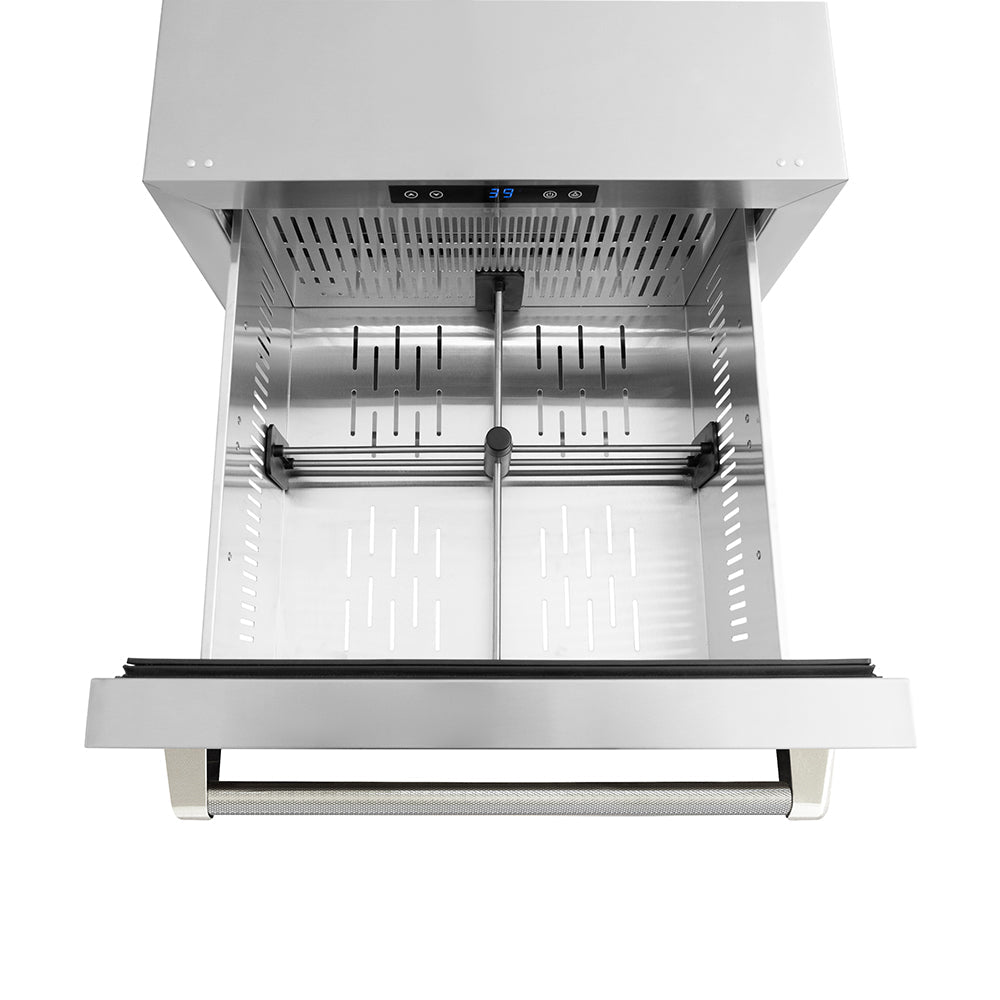 ZLINE Autograph Edition 24 in. Touchstone 168 Can Outdoor-Rated Dual Refrigerator Drawer with Stainless Steel Doors and Polished Nickel Helix Handles (RDSOZ-ST-24-KPN)