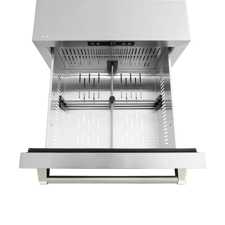 ZLINE Autograph Edition 24 in. Touchstone 168 Can Outdoor-Rated Dual Refrigerator Drawer with Stainless Steel Doors and Polished Nickel Helix Handles (RDSOZ-ST-24-KPN)