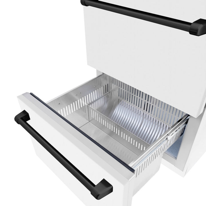ZLINE Autograph Edition 24 in. Touchstone 168 Can Outdoor-Rated Dual Refrigerator Drawer with White Matte Doors and Matte Black Handles (RDSOZ-WM-24-MB)