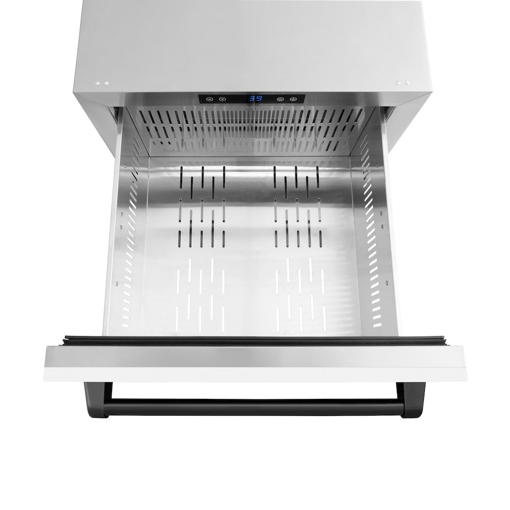 ZLINE Autograph Edition 24 in. Touchstone 168 Can Outdoor-Rated Dual Refrigerator Drawer with White Matte Doors and Matte Black Handles (RDSOZ-WM-24-MB)