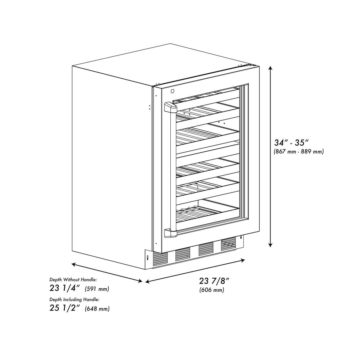 ZLINE Autograph Edition 24 in. Touchstone Dual Zone 44 Bottle Wine Cooler with Black Stainless Steel Glass Door and Polished Gold Helix Handle (RWDOZ-BS-24-KG)