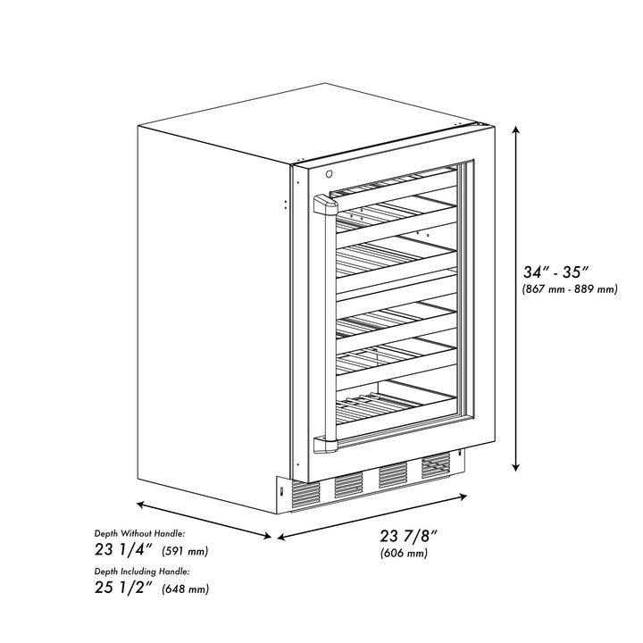 ZLINE Autograph Edition 24 in. Touchstone Dual Zone 44 Bottle Wine Cooler with Black Stainless Steel Glass Door and Polished Gold Helix Handle (RWDOZ-BS-24-KG)
