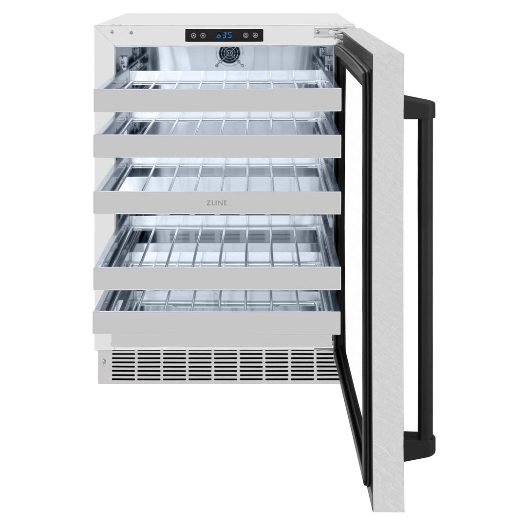 ZLINE Autograph Edition 24 in. Touchstone Dual Zone 44 Bottle Wine Cooler with Satin Stainless Steel Glass Door and Matte Black Handle (RWDOZ-SN-24-MB)