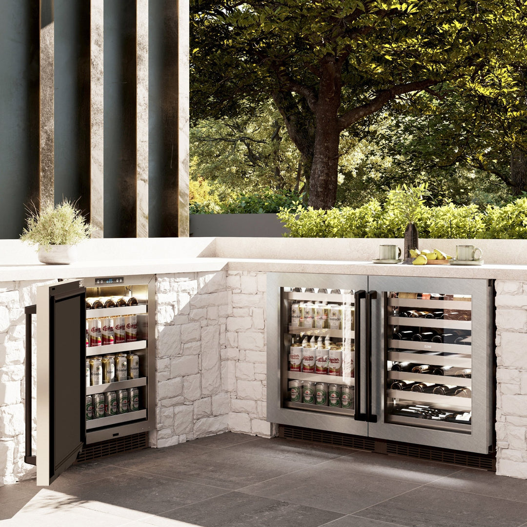 ZLINE Autograph Edition 24 in. Touchstone Dual Zone 44 Bottle Wine Cooler with Satin Stainless Steel Glass Door and Matte Black Handle (RWDOZ-SN-24-MB)