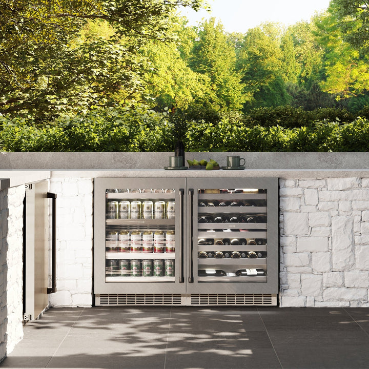 ZLINE Autograph Edition 24 in. Touchstone Dual Zone 44 Bottle Wine Cooler with Satin Stainless Steel Glass Door and Matte Black Handle (RWDOZ-SN-24-MB)