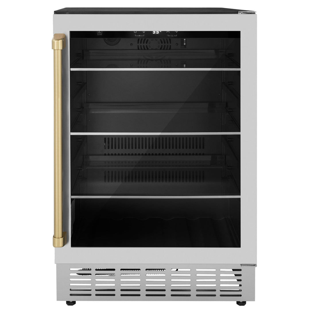 ZLINE Autograph Edition 24" Monument 154 Can Beverage Fridge in Stainless Steel with Champagne Bronze Accents (RBVZ-US-24-CB)