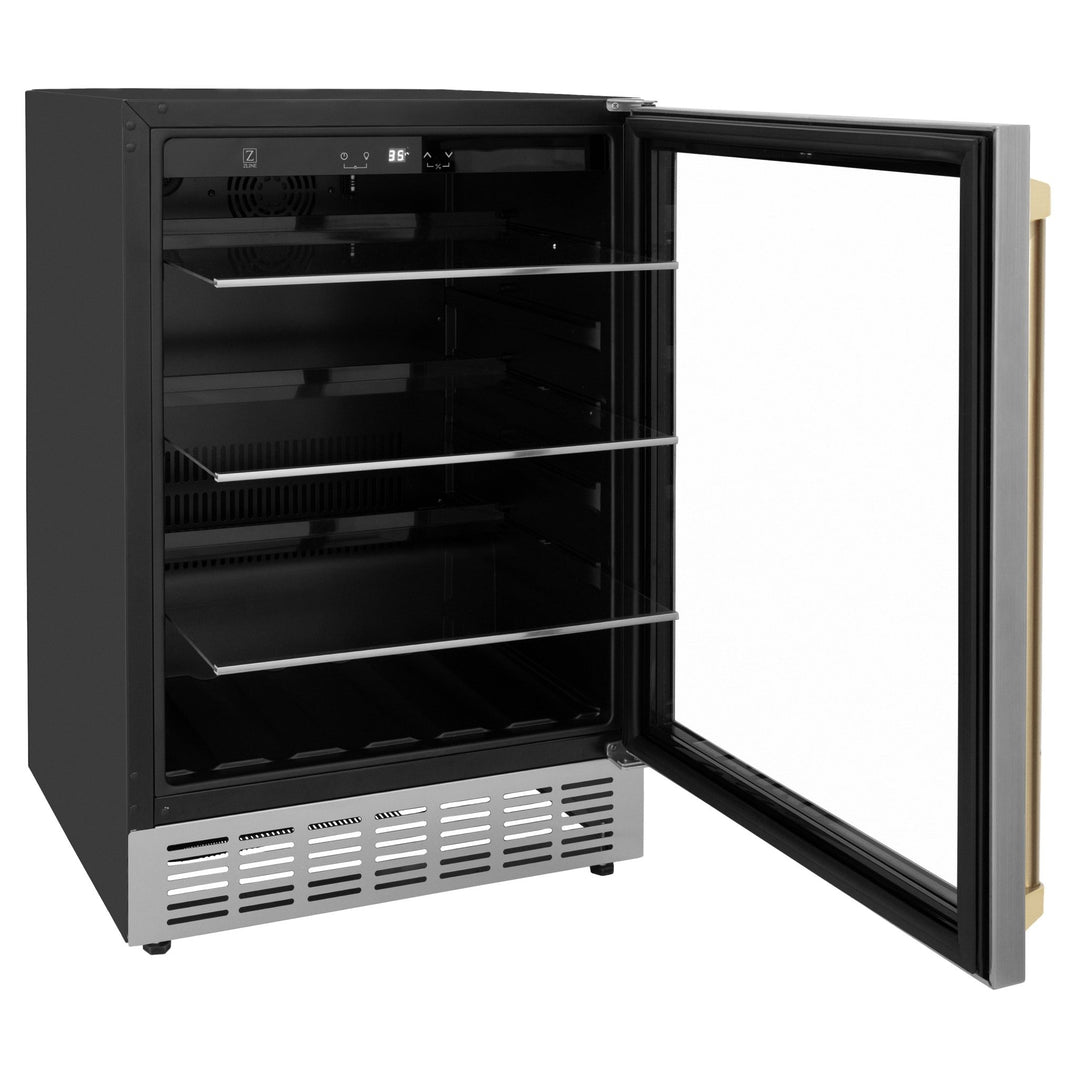 ZLINE Autograph Edition 24" Monument 154 Can Beverage Fridge in Stainless Steel with Champagne Bronze Accents (RBVZ-US-24-CB)