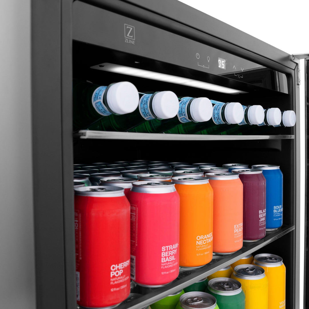 ZLINE Autograph Edition 24" Monument 154 Can Beverage Fridge in Stainless Steel with Champagne Bronze Accents (RBVZ-US-24-CB)