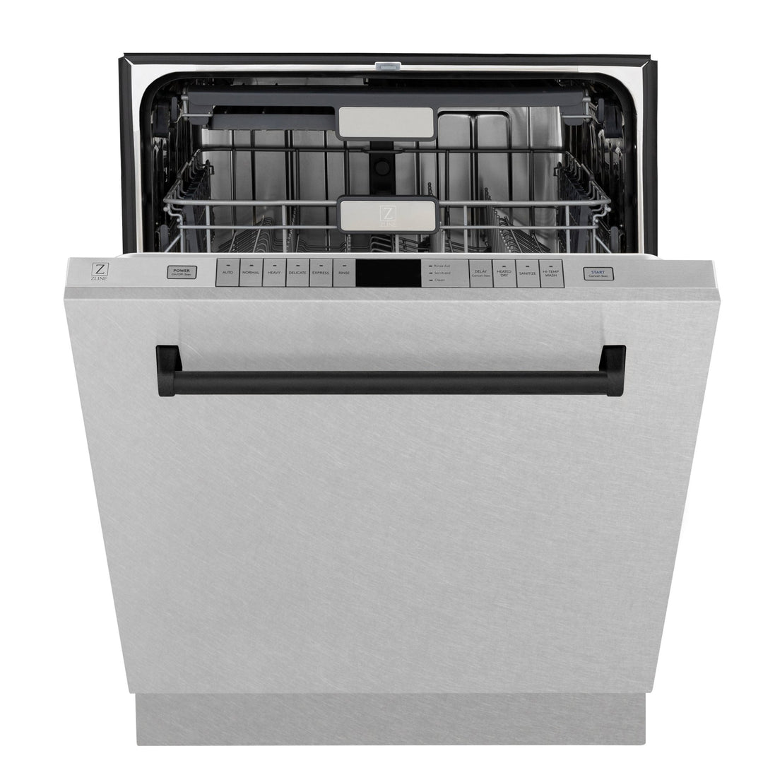 ZLINE Autograph Edition 24" Monument Series 3rd Rack Top Control Built-In Tall Tub Dishwasher in Fingerprint Resistant Stainless Steel with Matte Black Handle, 45dBa (DWMTZ-SN-24-MB)