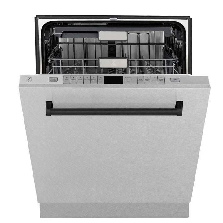 ZLINE Autograph Edition 24" Monument Series 3rd Rack Top Control Built-In Tall Tub Dishwasher in Fingerprint Resistant Stainless Steel with Matte Black Handle, 45dBa (DWMTZ-SN-24-MB)