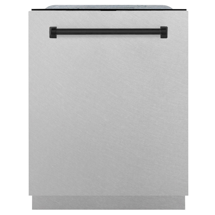 ZLINE Autograph Edition 24" Monument Series 3rd Rack Top Control Built-In Tall Tub Dishwasher in Fingerprint Resistant Stainless Steel with Matte Black Handle, 45dBa (DWMTZ-SN-24-MB)