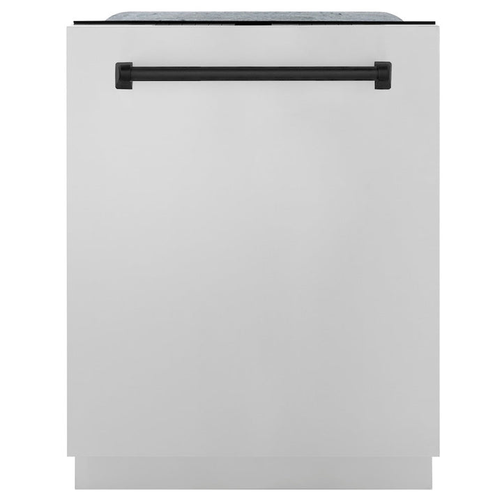 ZLINE Autograph Edition 24" Monument Series 3rd Rack Top Control Built-In Tall Tub Dishwasher in Stainless Steel with Matte Black Handle, 45dBa (DWMTZ-304-24-MB)