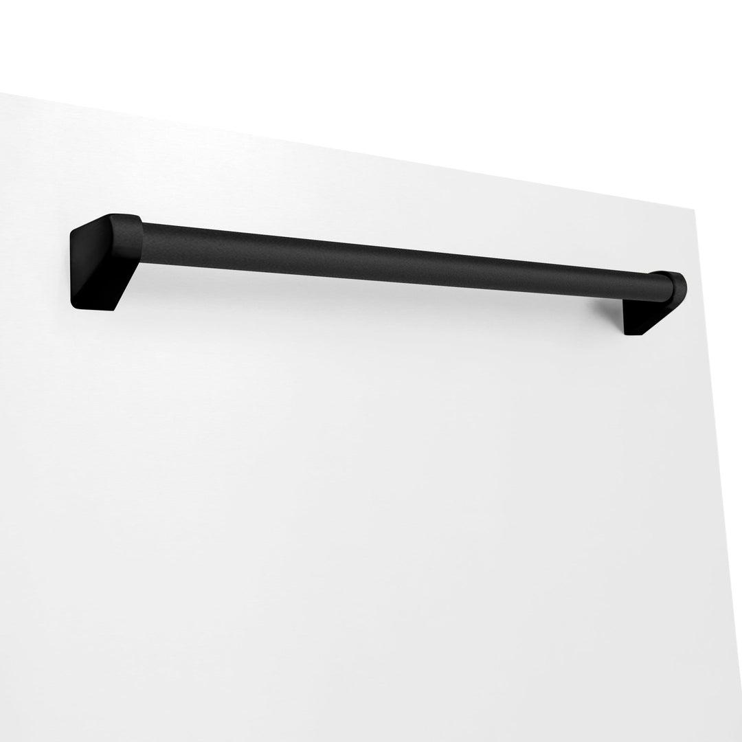 ZLINE Autograph Edition 24" Monument Series 3rd Rack Top Control Built-In Tall Tub Dishwasher in White Matte with Matte Black Handle, 45dBa (DWMTZ-WM-24-MB)