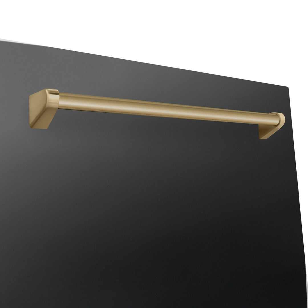 ZLINE Autograph Edition 24" Monument Series 3rd Rack Top Touch Control Tall Tub Dishwasher in Black Stainless Steel with Champagne Bronze Handle, 45dBa (DWMTZ-BS-24-CB)