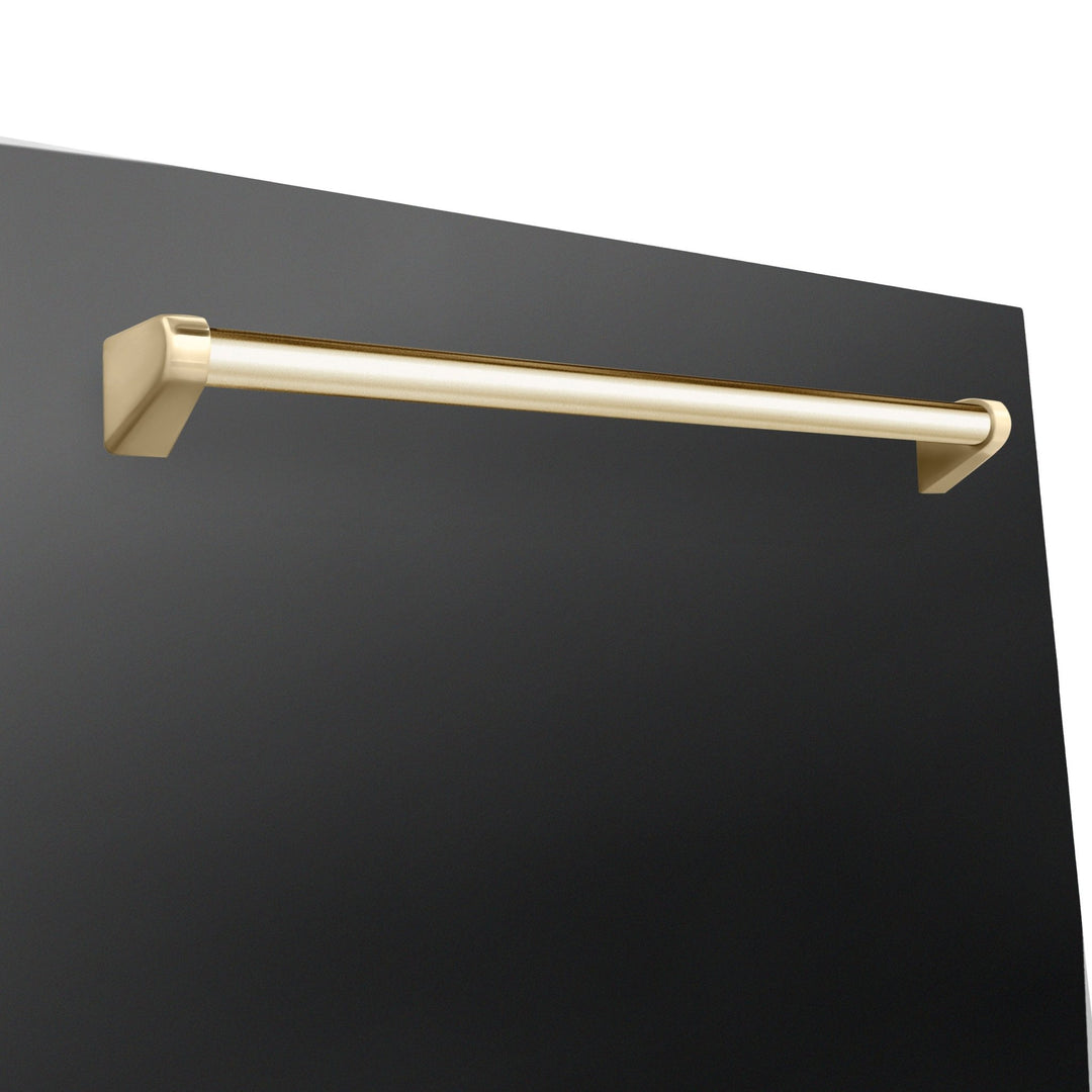 ZLINE Autograph Edition 24" Monument Series 3rd Rack Top Touch Control Tall Tub Dishwasher in Black Stainless Steel with Polished Gold Handle, 45dBa (DWMTZ-BS-24-G)