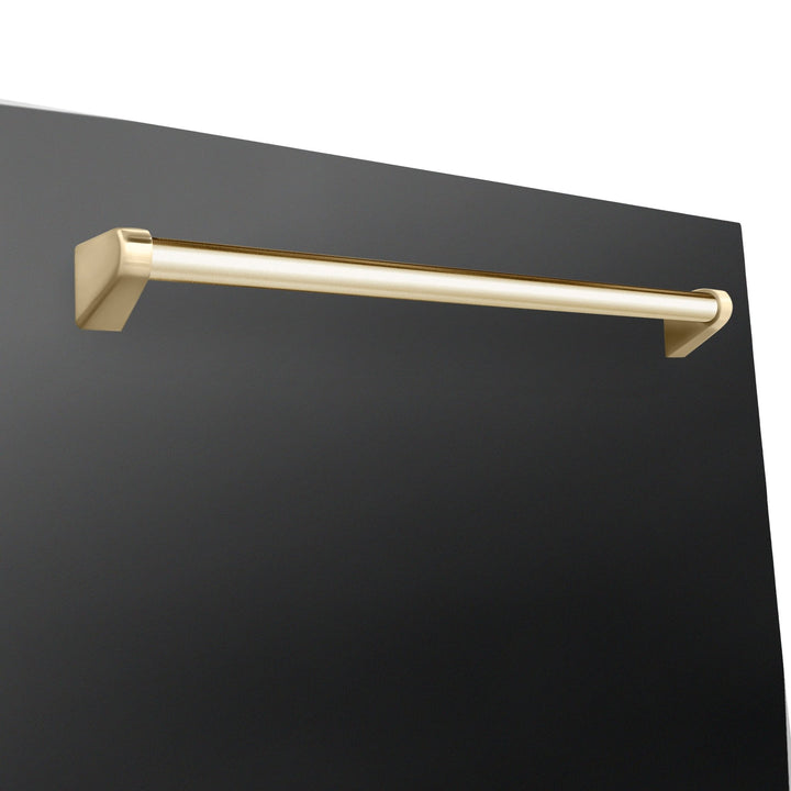 ZLINE Autograph Edition 24" Monument Series 3rd Rack Top Touch Control Tall Tub Dishwasher in Black Stainless Steel with Polished Gold Handle, 45dBa (DWMTZ-BS-24-G)