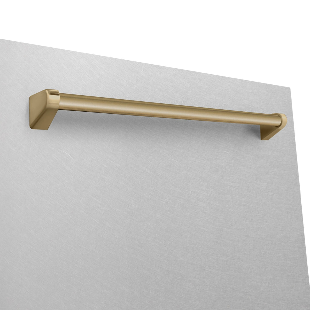 ZLINE Autograph Edition 24" Monument Series 3rd Rack Top Touch Control Tall Tub Dishwasher in Fingerprint Resistant Stainless Steel with Champagne Bronze Handle, 45dBa (DWMTZ-SN-24-CB)