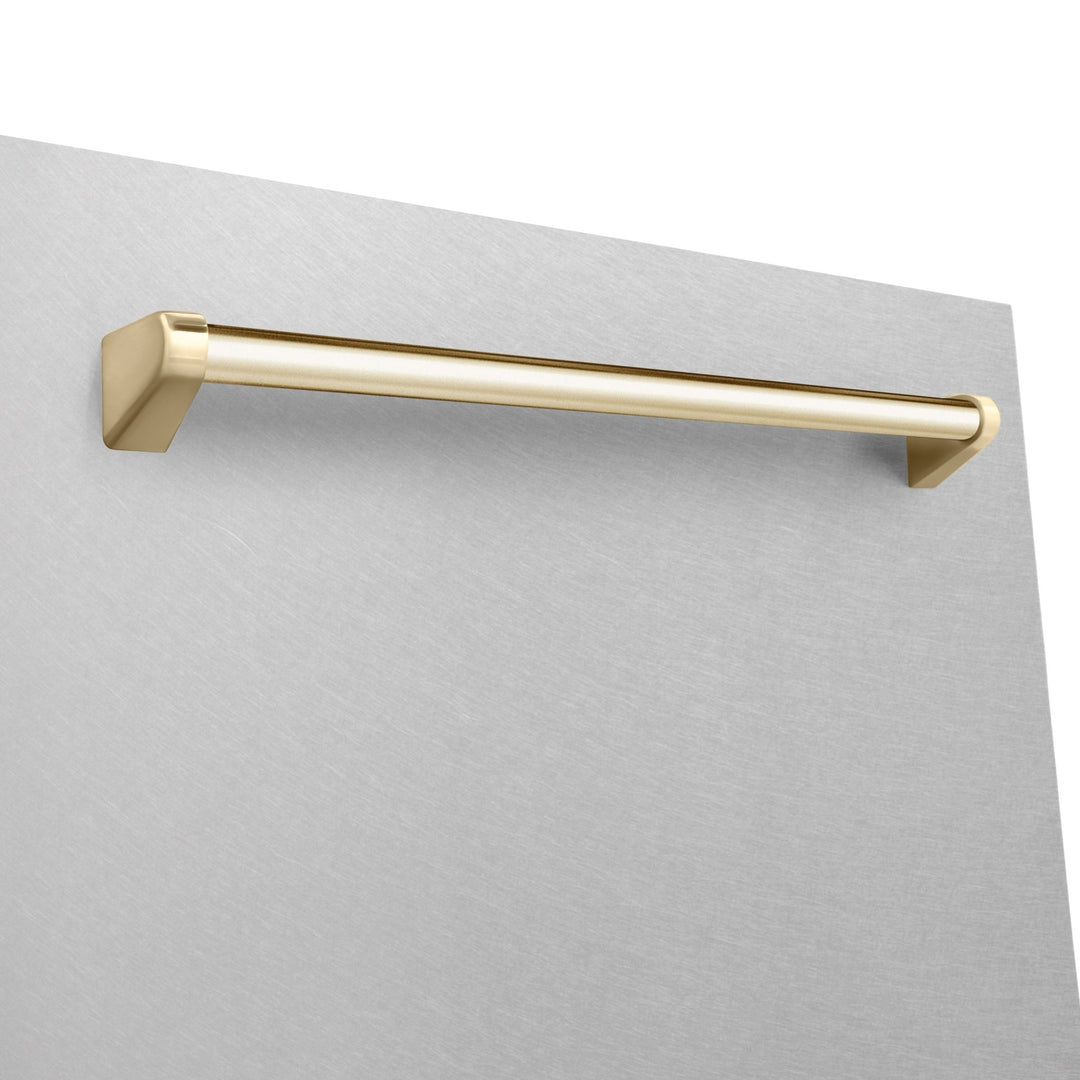ZLINE Autograph Edition 24" Monument Series 3rd Rack Top Touch Control Tall Tub Dishwasher in Fingerprint Resistant Stainless Steel with Polished Gold Handle, 45dBa (DWMTZ-SN-24-G)