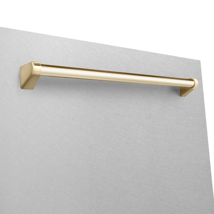 ZLINE Autograph Edition 24" Monument Series 3rd Rack Top Touch Control Tall Tub Dishwasher in Fingerprint Resistant Stainless Steel with Polished Gold Handle, 45dBa (DWMTZ-SN-24-G)