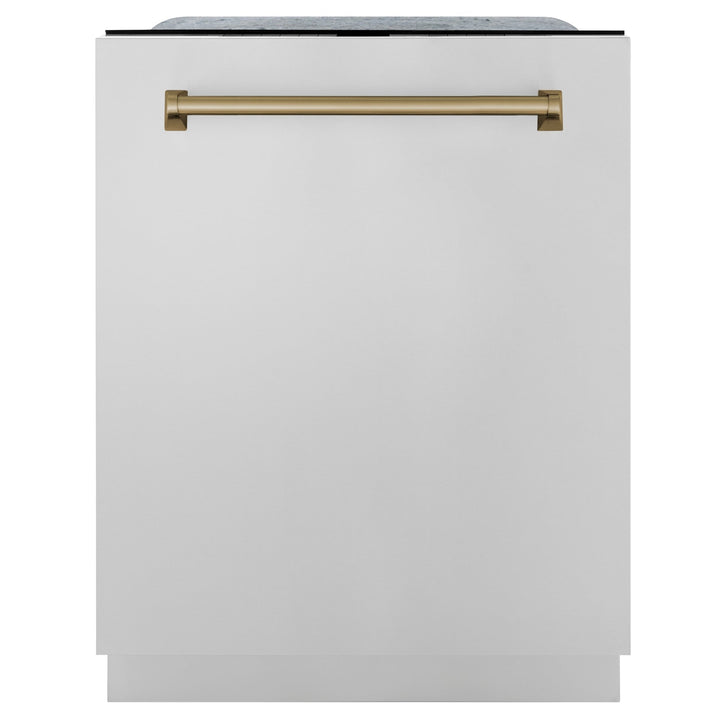 ZLINE Autograph Edition 24" Monument Series 3rd Rack Top Touch Control Tall Tub Dishwasher in Stainless Steel with Champagne Bronze Handle, 45dBa (DWMTZ-304-24-CB)