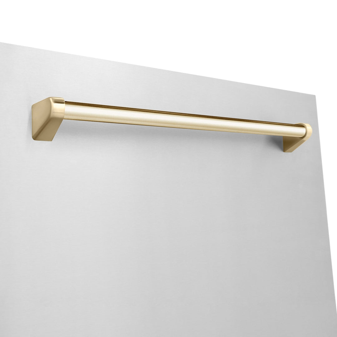 ZLINE Autograph Edition 24" Monument Series 3rd Rack Top Touch Control Tall Tub Dishwasher in Stainless Steel with Polished Gold Handle, 45dBa (DWMTZ-304-24-G)