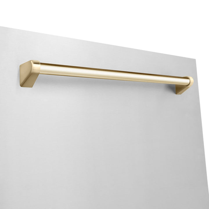 ZLINE Autograph Edition 24" Monument Series 3rd Rack Top Touch Control Tall Tub Dishwasher in Stainless Steel with Polished Gold Handle, 45dBa (DWMTZ-304-24-G)