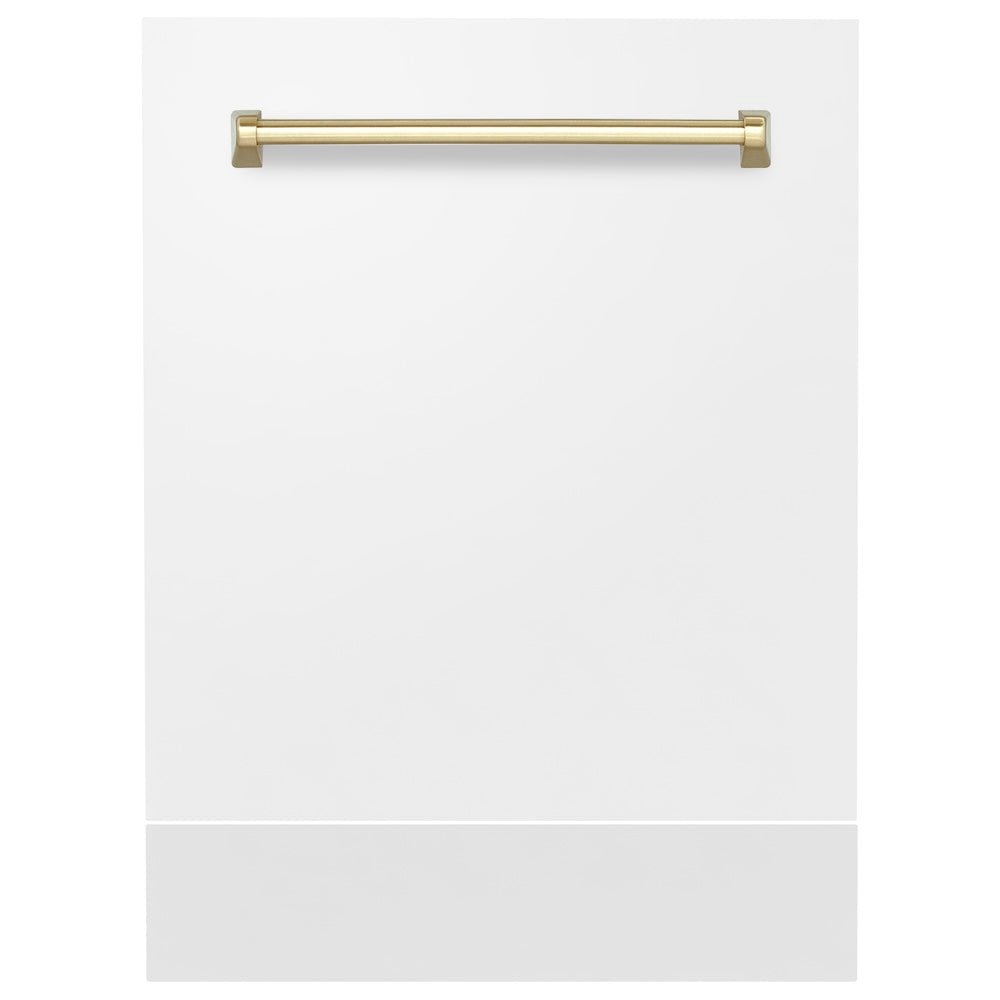 ZLINE Autograph Edition 24" Tallac Dishwasher Panel in White Matte with Polished Gold Handle (DPVZ-WM-24-G)